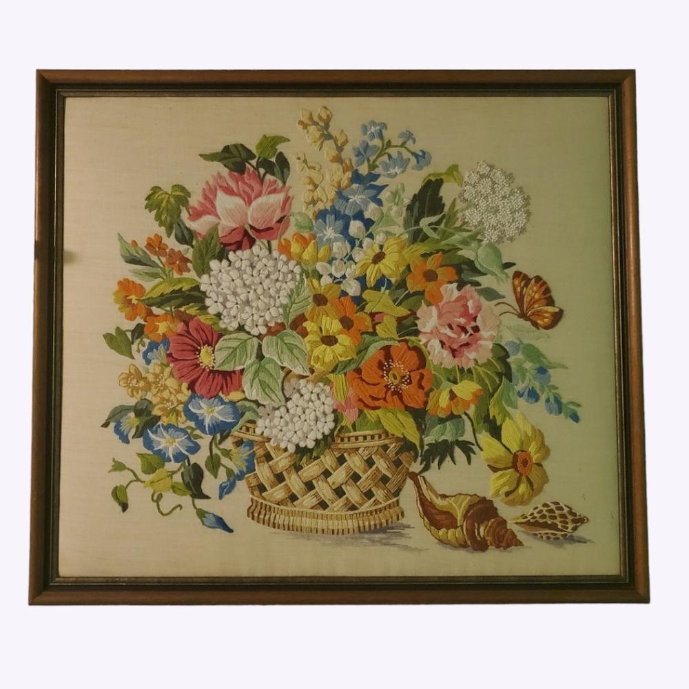Amazing large vintage crewel embroidery photo
